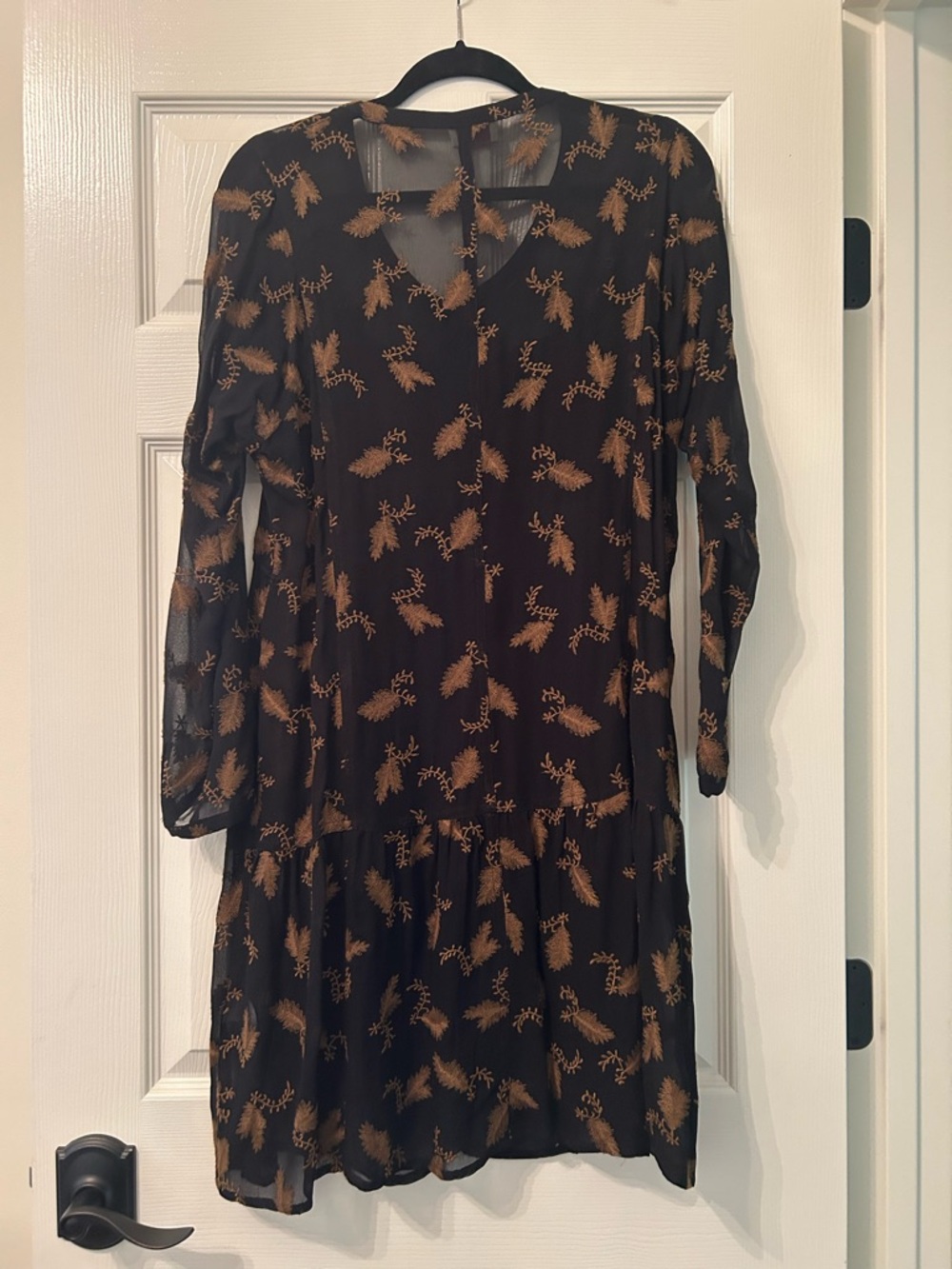 Wrap London Black Dress with Gold Leaf Pattern - Picture 2 of 9